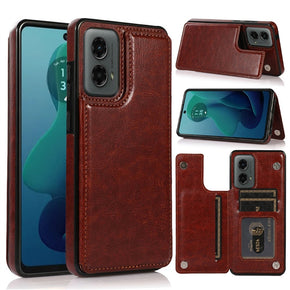 Motorola Moto G 5G (2024) Luxury Card Holder Leather Case (w/ Magnetic Closure) - Brown