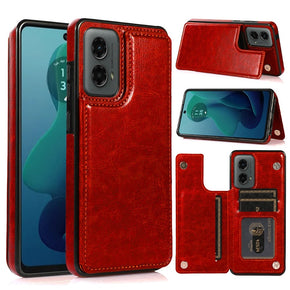 Motorola Moto G 5G (2024) Luxury Card Holder Leather Case (w/ Magnetic Closure) - Red