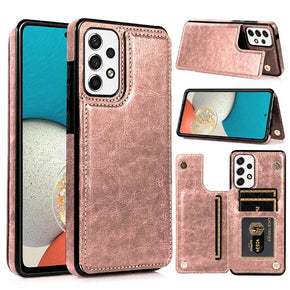 Samsung Galaxy A53 5G Luxury Card Holder Leather Case (w/ Magnetic Closure) - Rose Gold