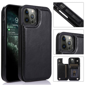 Apple iPhone 14 Pro Max (6.7) Luxury Leather Card Holder Case - Black