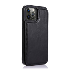 Apple iPhone 7/8/SE Luxury Card Holder Leather Case (w/ Magnetic Closure) - Black
