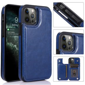 Apple iPhone 14 Pro Max (6.7) Luxury Leather Card Holder Case - Blue
