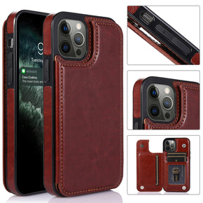 Apple iPhone 14 Pro Max (6.7) Luxury Leather Card Holder Case - Brown