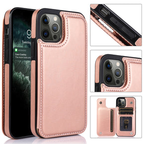 Apple iPhone 14 Pro Max (6.7) Luxury Leather Card Holder Case - Rose Gold