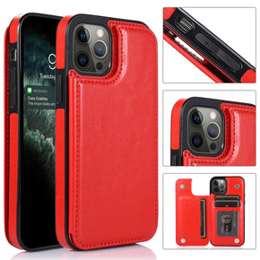 Apple iPhone 14 Pro Max (6.7) Luxury Leather Card Holder Case - Red