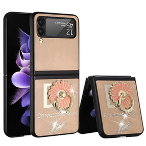 Samsung Galaxy Z Flip4 SPLENDID Engraved Ornaments Diamond Glitter Design Hybrid Case - Garden Butterflies / Gold