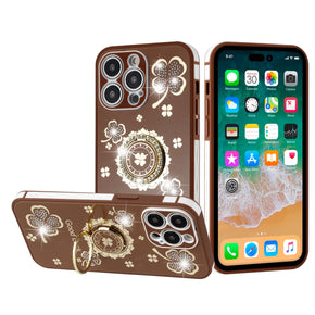 Apple iPhone 11 (6.1) Glitter Good Luck Floral Design Hybrid Case - Brown