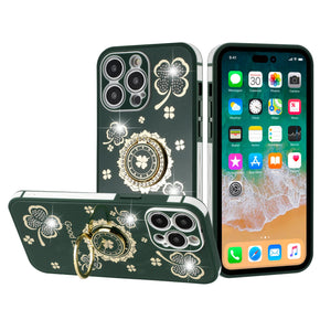 Apple iPhone 11 (6.1) Glitter Good Luck Floral Design Hybrid Case - Green