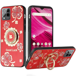 T-Mobile REVVL 6 Pro 5G SPLENDID Engraved Ornaments Diamond Glitter Design Hybrid Case - Garden Butterflies / Red