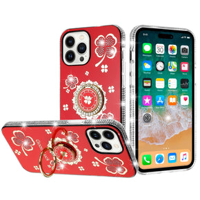 Apple iPhone 15 Pro Max (6.7) Splendid Glitter with Diamonds Edges Hybrid Case - Red