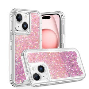 Apple iPhone 13 Pro Max (6.7) Shockproof 3-in-1 Glitter Transparent Hybrid Case - Pink/Light Purple