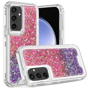 Samsung Galaxy 24 Epoxy 3-in-1 Quicksand Glitter Hybrid Case - Hot Pink / Purple