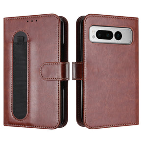 Google Pixel Fold Stylus Holder Wallet Magnetic Snap Case - Brown