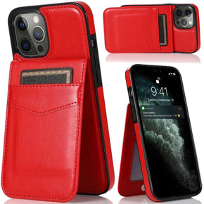 Apple iPhone 13 Pro Max (6.7) Luxury Leather Hybrid Case (with Vertical Card Holder & Magnetic Button Closure) - Red