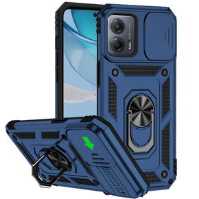 Motorola Moto G 5G (2023) Well Protective Hybrid Case (with Camera Push Cover and Magnetic Ring Stand) - Blue