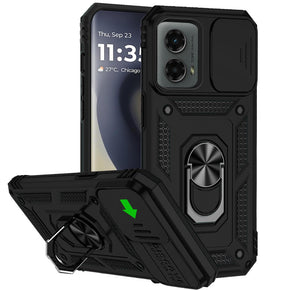 Motorola Moto Edge (2024) Well Protective Hybrid Case (with Camera Push Cover and Magnetic Ring Stand) - Black