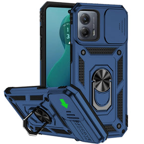 Motorola Moto G 5G (2024) Well Protective Hybrid Case (with Camera Push Cover and Magnetic Ring Stand) - Blue