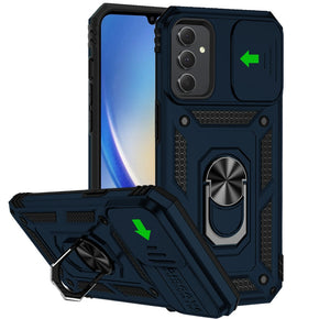 Samsung Galaxy A15 5G Well Protective Hybrid Case (with Camera Push Cover and Magnetic Ring Stand) - Blue