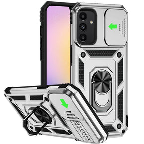 Samsung Galaxy A25 5G Well Protective Hybrid Case (with Camera Push Cover and Magnetic Ring Stand) - Silver