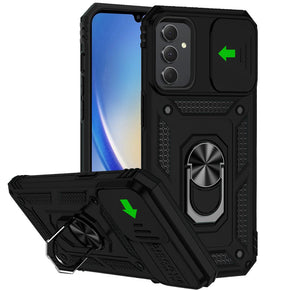 Samsung Galaxy A35 5G Well Protective Hybrid Case (with Camera Push Cover and Magnetic Ring Stand) - Black