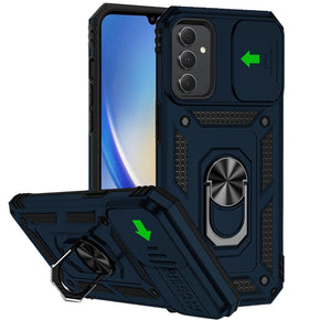 Samsung Galaxy A35 5G Well Protective Hybrid Case (with Camera Push Cover and Magnetic Ring Stand) - Blue