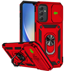 Samsung Galaxy A35 5G Well Protective Hybrid Case (with Camera Push Cover and Magnetic Ring Stand) - Red