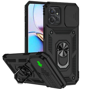 Motorola Moto Edge Plus (2023) Well Protective Hybrid Case (with Camera Push Cover and Magnetic Ring Stand) - Black