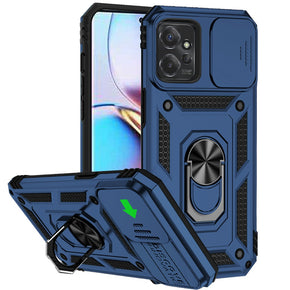 Motorola Moto Edge Plus (2023) Well Protective Hybrid Case (with Camera Push Cover and Magnetic Ring Stand) - Blue