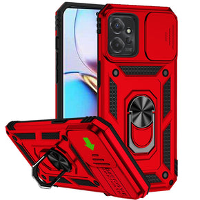 Motorola Moto Edge Plus (2023) Well Protective Hybrid Case (with Camera Push Cover and Magnetic Ring Stand) - Red