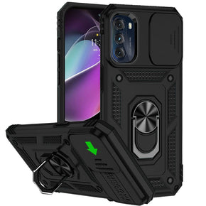 Samsung Galaxy A34 5G Well Protective Hybrid Case (with Camera Push Cover and Magnetic Ring Stand) - Black
