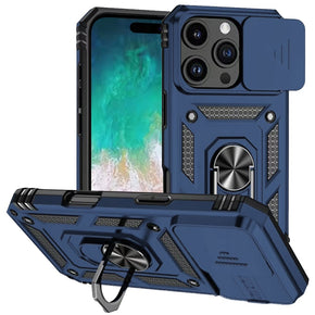 Apple iPhone 16 Pro Max (6.9) Well Protective Hybrid Case (with Camera Push Cover and Magnetic Ring Stand) - Blue