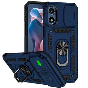 Motorola Moto G Play (2024) Well Protective Hybrid Case (with Camera Push Cover and Magnetic Ring Stand) - Blue