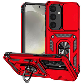 Samsung Galaxy S25 Plus / Galaxy S24 Plus Well Protective Hybrid Case (with Camera Push Cover and Magnetic Ring Stand) - Red