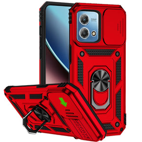Motorola Moto G Stylus 5G (2023) Well Protective Hybrid Case (with Camera Push Cover and Magnetic Ring Stand) - Red