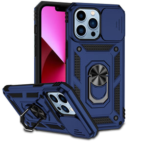 Apple iPhone 15 Pro (6.1) Well Protective Hybrid Case (with Camera Push Cover and Magnetic Ring Stand) - Blue