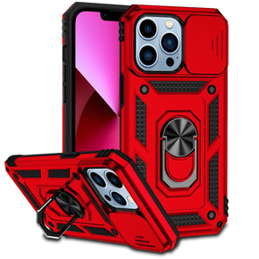 Apple iPhone 15 Pro (6.1) Well Protective Hybrid Case (with Camera Push Cover and Magnetic Ring Stand) - Red