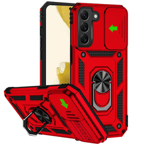 Samsung Galaxy S24 Well Protective Hybrid Case (with Camera Push Cover and Magnetic Ring Stand) - Red