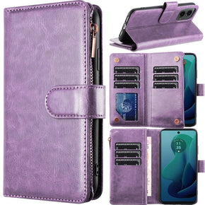 Motorola Moto G Play (2024) Luxury Wallet Case w/ Zipper Pocket - Lavender