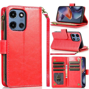 Motorola Moto G 5G (2025) Luxury Wallet Case w/ Zipper Pocket - Red