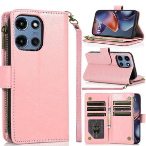 Motorola Moto G 5G (2025) Luxury Wallet Case w/ Zipper Pocket - Rose Gold