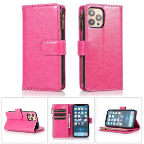 Samsung Galaxy A15 5G Luxury Zipper Pocket Wallet Case (w/ Lanyard) - Pink