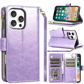 Apple iPhone 16 Pro Max (6.9) Luxury Wallet Case with Zipper Pocket - Lavender