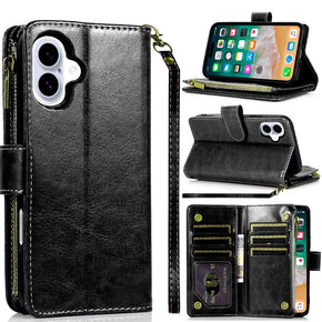 Apple iPhone 16 Plus (6.7) Luxury Wallet Case with Zipper Pocket - Black