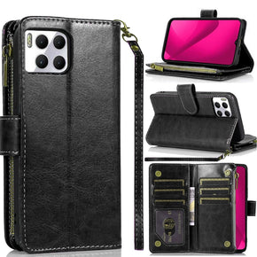 T-Mobile REVVL 7 Pro 5G Luxury Wallet Case with Zipper Pocket - Black