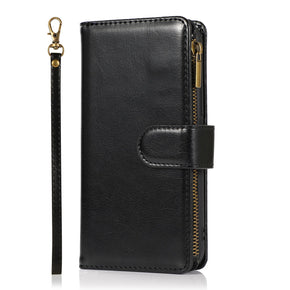 Samsung Galaxy A25 5G Luxury Zipper Pocket Wallet Case (w/ Lanyard) - Black