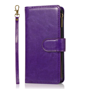 Samsung Galaxy A15 5G Luxury Zipper Pocket Wallet Case (w/ Lanyard) - Purple
