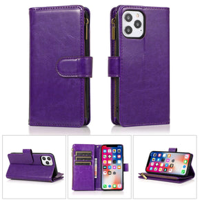 Apple iPhone 15 (6.1) Luxury Wallet Case w/ Zipper Pocket - Purple