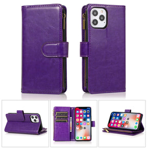Apple iPhone 15 Pro Max (6.7) Luxury Wallet Case w/ Zipper Pocket - Purple