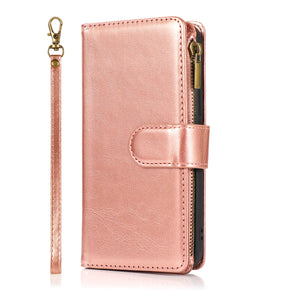 Samsung Galaxy A14 5G Luxury Zipper Pocket Wallet Case (w/ Lanyard) - Rose Gold