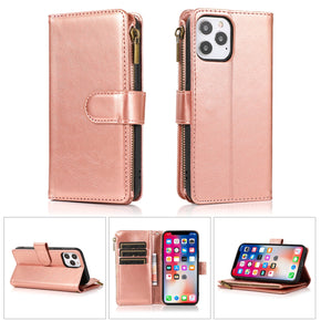 Apple iPhone 15 Pro Max (6.7) Luxury Wallet Case with Zipper Pocket - Rose Gold